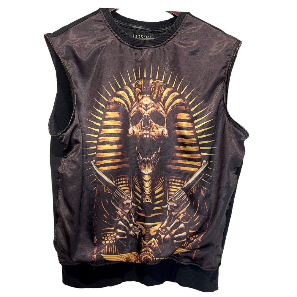 Hudson Graphic Vest Mens‎ 2XL Black Pharaoh Skeleton Revolver Streetwear Hip Hop